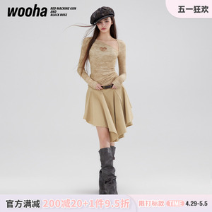 WooHa/吾哈2024春季新款短裙个性潮酷青春甜辣不规则下摆半身裙女