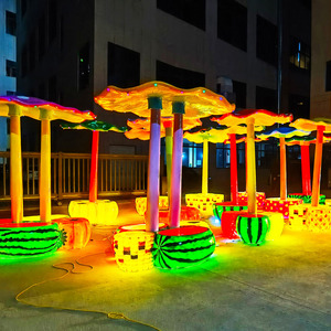 网红蘑菇水果椅子玻璃钢雕塑游乐园商场幼儿园可发光水果座椅摆件