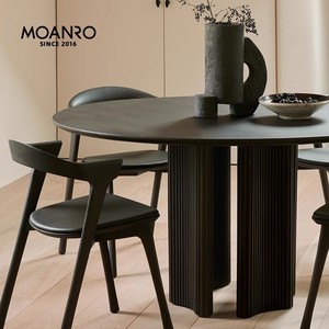 moanro餐桌橡木圆桌中古北欧小户型原木吃饭圆形桌子侘寂风设计师