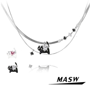 MASW麻秀原创设计甜酷风可爱小猫咪项链甜美个性百搭锁骨链M1430