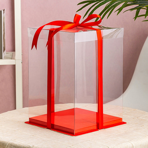 透明红色生日蛋糕盒子4寸10 12 14 16寸双层加高寿桃花饽饽包装盒