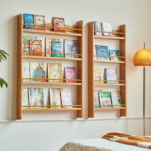 儿童壁挂书架家用墙上置物架门后简易宝宝小书架实木幼儿园绘本架