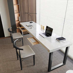 长条桌白色实木办公书桌现代简约写字窄款宽40阳台台式双人电脑桌