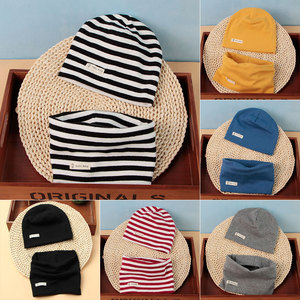 代购婴儿纯棉帽子围脖套装春秋宝宝036-12个月冬季纯色针织两件套