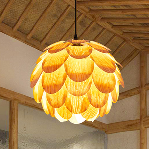 松果吊灯原木简约美容院灯日式木质卧室餐厅茶室客厅餐馆商用灯具