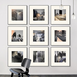 现代抽象建筑装饰画轻奢工业风小众办公室摄影照片方形工作室挂画