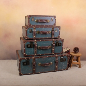 行李箱复古皮箱老式手提箱民国做旧道具旅行20寸PU木制登机箱定制