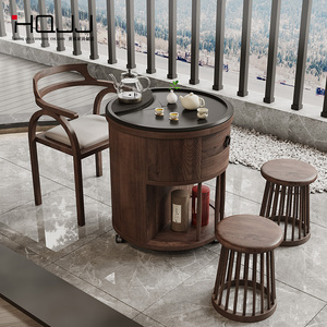实木阳台茶桌椅水壶一体多功能茶几可移动茶台小户型家用带轮茶车