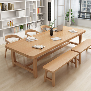 北欧风实木大板书桌长条桌客厅休闲区双人圆角学习桌长桌子工作台