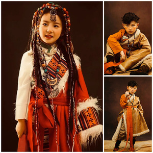 新款儿童摄影服装男童女童民族演出服藏袍主题影楼艺术照拍照道具