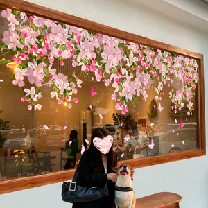 春夏樱花装饰玻璃门贴纸幼儿园商场主题酒店美容院布置静电窗贴画