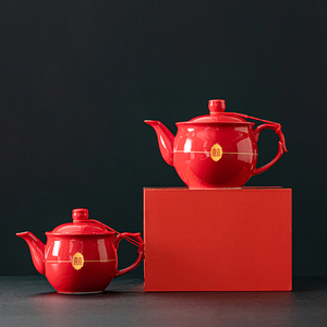 亲迎红色茶壶结婚单个改口敬茶中式婚礼必备品婚庆用品陶瓷泡茶壶