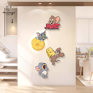 卡通猫和老鼠玄关装饰画走廊时钟带壁灯钟表餐厅挂画客厅挂钟壁画