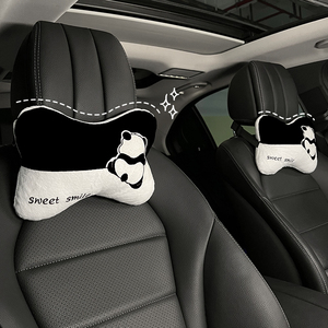 汽车头枕护颈枕冬毛绒卡通可爱熊猫靠垫腰靠车用车内车载靠枕枕头