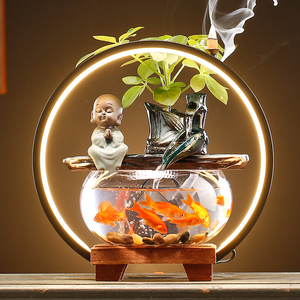 陶瓷自动循环流水摆件配件灯圈玻璃小鱼缸客厅办公室桌面送礼饰品