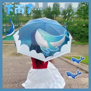 日系长柄鲸鱼伞网红可爱女生高颜值学生卡通氛围感海豚透明雨伞