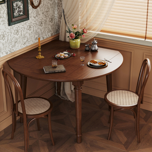 美式复古实木方桌可折叠饭桌中古风餐桌小户型一桌二椅家用小圆桌