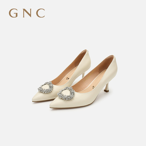 GNC经典高跟鞋女细跟气质优雅浅口单鞋女新款方钻尖头