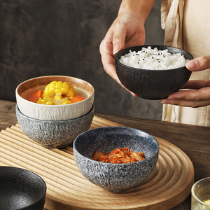 流沙纹瓷碗黑色磨砂好看小碗单个日式米饭碗家用汤碗潮州餐具新款