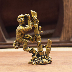 复古黄铜竹子猴子步步高升桌面摆件生肖本命年创意文玩茶宠工艺品