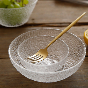 包邮日式浮雕玻璃碗沙拉碗透明水果盘欧式家用饭碗甜品碗冰淇淋碗