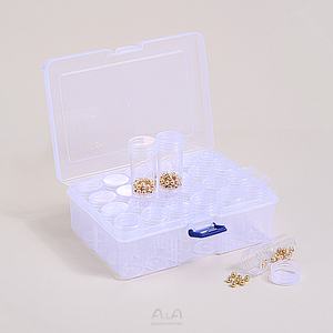 金珠分装盒圆形装钻石画米珠收纳盒透明盒子饰品散珠60瓶子零件盒