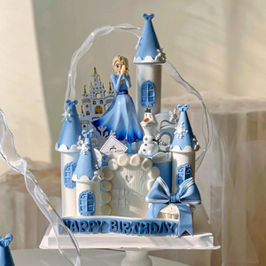 爱莎公主蛋糕装饰摆件艾莎摆件冰雪圣诞节雪花插牌女孩儿童生日