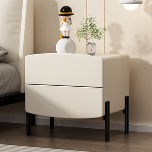 简约款奶茶风现代实木床头柜意式轻奢儿童奶油风艺术设计床边柜