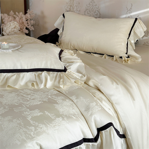 兰亭序 | 法式花边莱赛尔天丝棉四件套贡缎提花床单被套床上用品