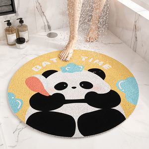 卡通熊猫圆形浴室防滑地垫淋浴房洗澡间防摔丝圈脚垫梳水隔水垫
