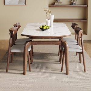 实木岩板餐桌小户型家用现代简约轻奢多功能方圆两用伸缩可变圆桌