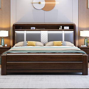 百洛斯中式紫金檀木实木床现代简约软靠包1.8米m双人床主卧储物床