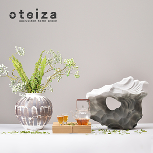 Oteiza新中式水墨陶瓷花器摆件玻璃茶具书卷样板间客厅书房装饰品