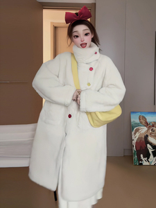 冬季新款高级感超好看彩色纽扣软糯外套女韩版加厚保暖羊羔毛上衣