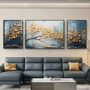 福禄满树客厅装饰画现代简约高档三联画抽象色块沙发背景墙挂画
