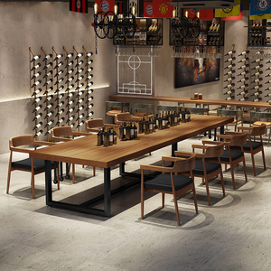 美式实木餐桌复古工业风酒吧中餐厅餐桌椅组合长方形商用饭店饭桌