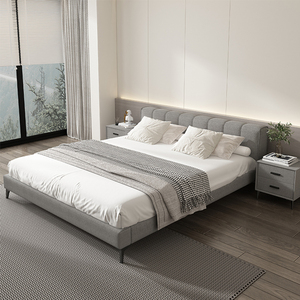 意式极简矮床头双人床1.8m矮靠背棉麻布艺床齐边床低床头可订制
