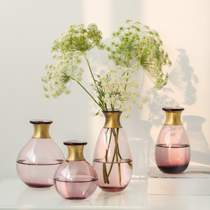 法式复古轻奢香水玻璃花瓶紫粉小插花装饰品艺术摆件乐高花束花瓶