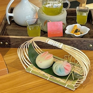 手工竹编甜品提篮 茶室商用竹篮收纳甜点盘 中式餐厅下午茶点盘