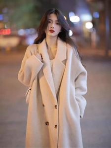 2023时尚朗姿秋冬新款双面羊绒大衣女中长款宽松韩版茧型毛呢外套