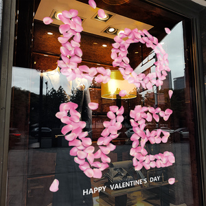 520情人节装饰品浪漫粉色花瓣贴画商场店铺橱窗静电玻璃贴门贴纸