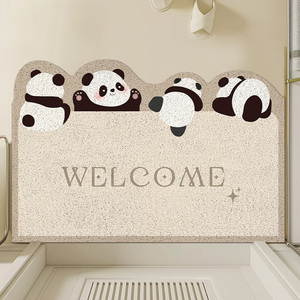 卡通熊猫入户门地垫丝圈耐磨耐脏脚垫玄关进门蹭土防尘易清洗地毯