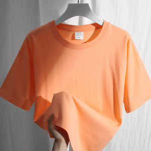 200g重磅西柚色短袖t恤男暖橙色哈密瓜色落肩款休闲情侣上衣夏季