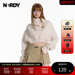 NERDY2024春季新品韩国潮牌高领拉链短款露脐长袖毛衣女上衣甜酷