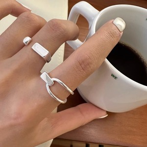 韩国镀银几何圆环交叉戒指女小众设计光面简约感时尚开口指环尾戒