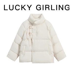 LUCKY GIRL法式白色棉服女冬季新款小个子面包服羽绒棉衣加厚外套