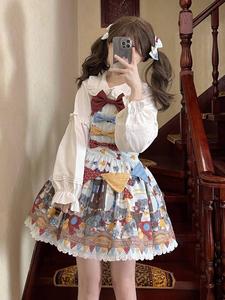 【全款现货】猫咪书房JSK高腰背带lolita连衣裙印花洛丽塔裙子
