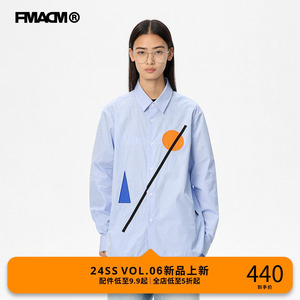 FMACM闷与狂 24SS 马列维奇几何拼贴风格贴布绣条纹长袖衬衫