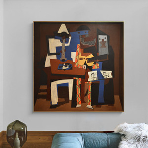毕加索装饰画三个音乐家人物抽象超现实主义挂画大师明家钢琴房画