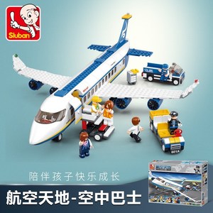 中国积木飞机男孩子儿童益智拼装玩具小颗粒拼插客机机场模型礼物